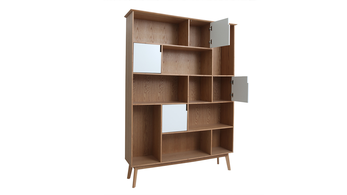 Bibliothque design finition bois chne et blanc L150 cm INGRID