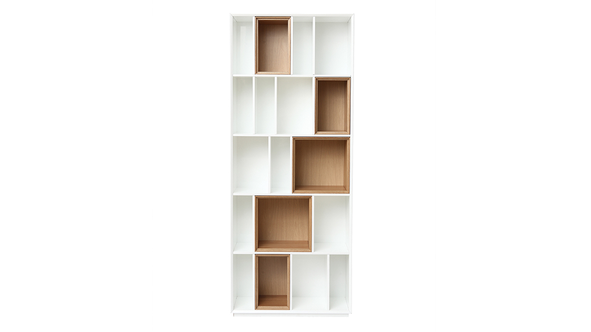 Bibliothque modulable blanche et finition bois clair chne L85 cm JAZZ