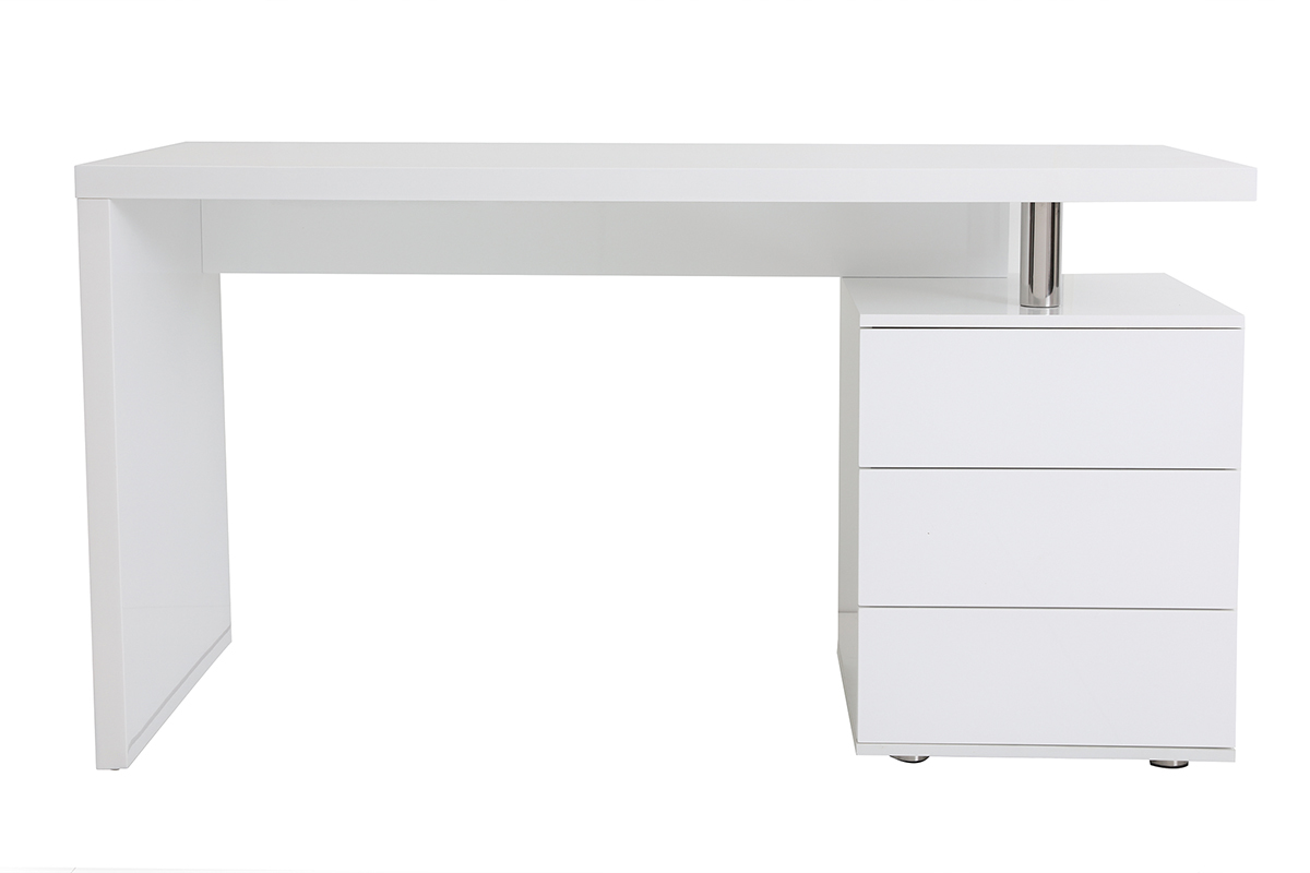 Bureau design blanc laqu&eacute; 3 tiroirs CALIX