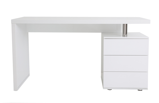 Bureau design blanc laqu&eacute; 3 tiroirs CALIX