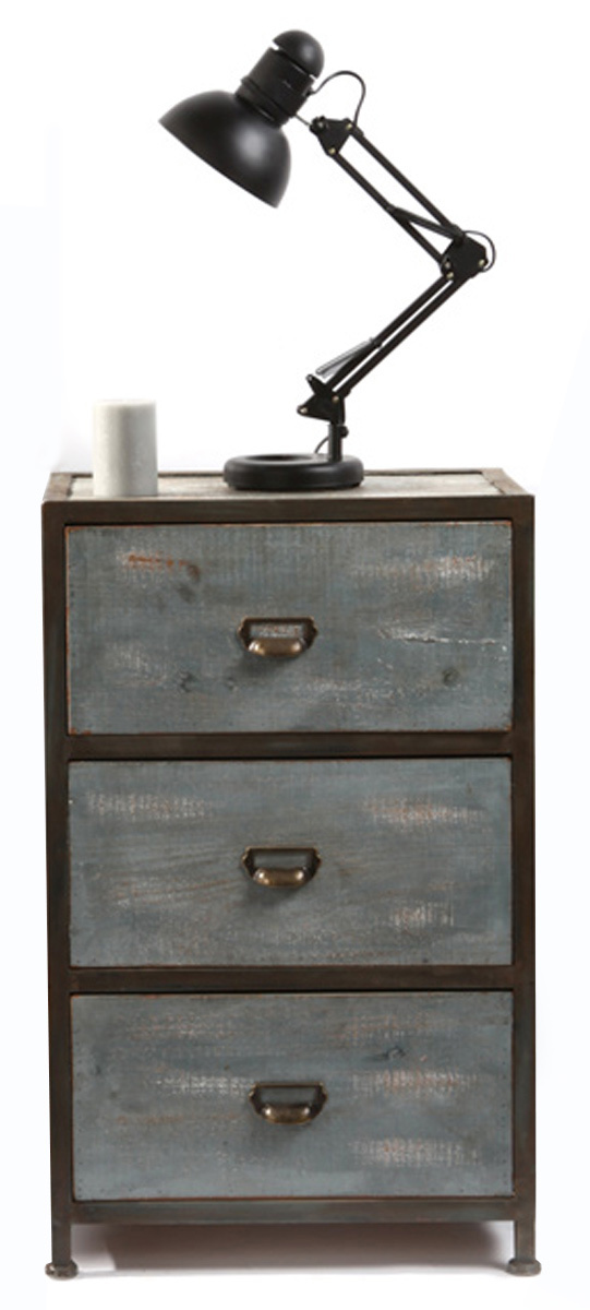 Cabinet  bois et m&eacute;tal industriel 3 tiroirs TREVOR