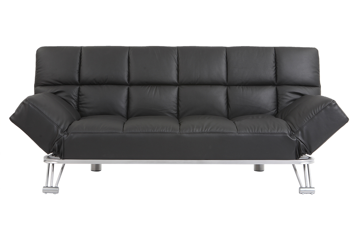 Canap&eacute; convertible cuir noir 3 places Manhattan