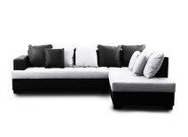 Canap&eacute; d'angle design 4-5 places noir et blanc (angle droit) KINGSTON