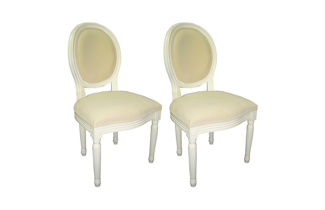 Chaise baroque salle &agrave; manger blanc MEDAILLON (lot de 2)
