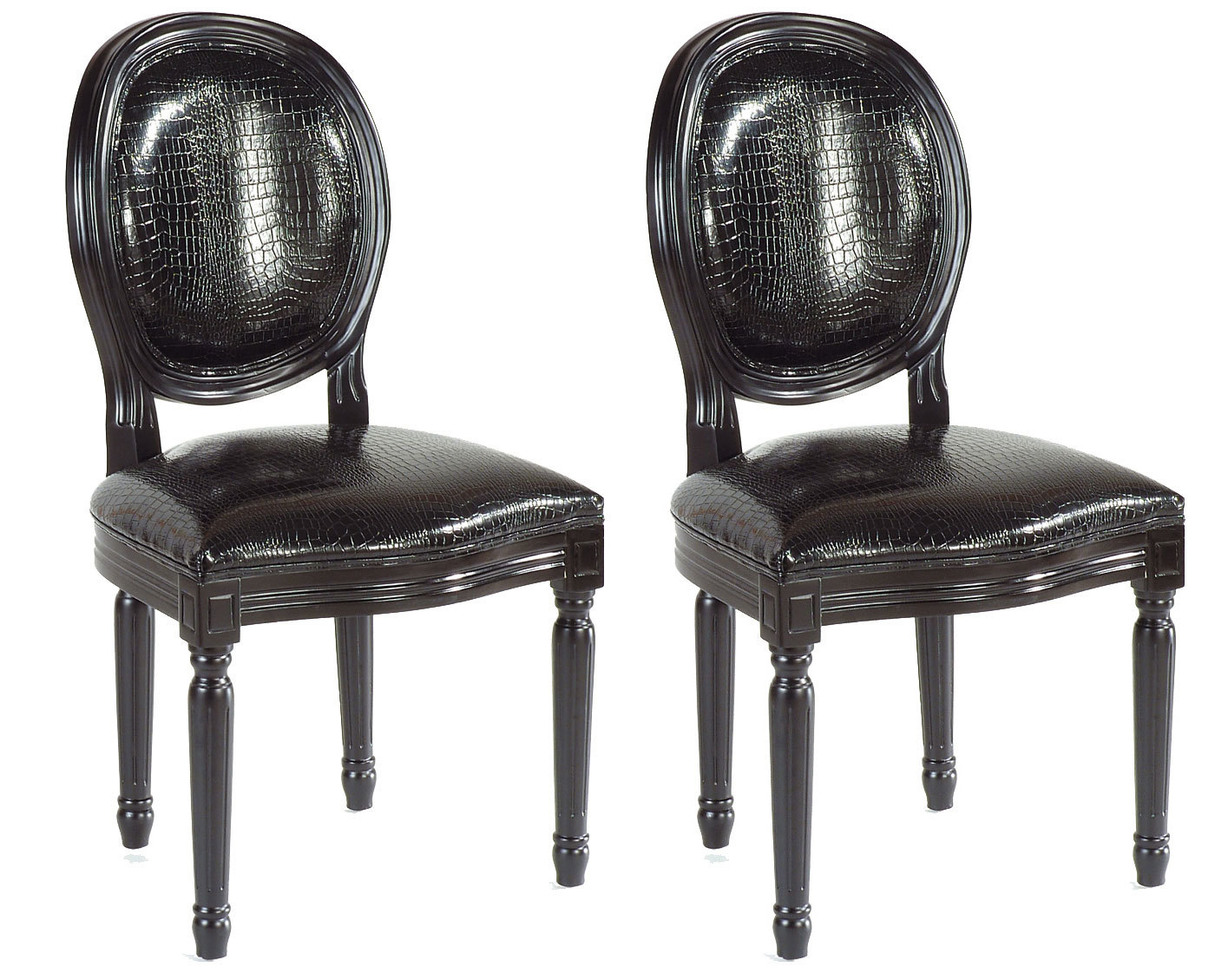 Chaise baroque salle &agrave; manger noir MEDAILLON (lot de 2)