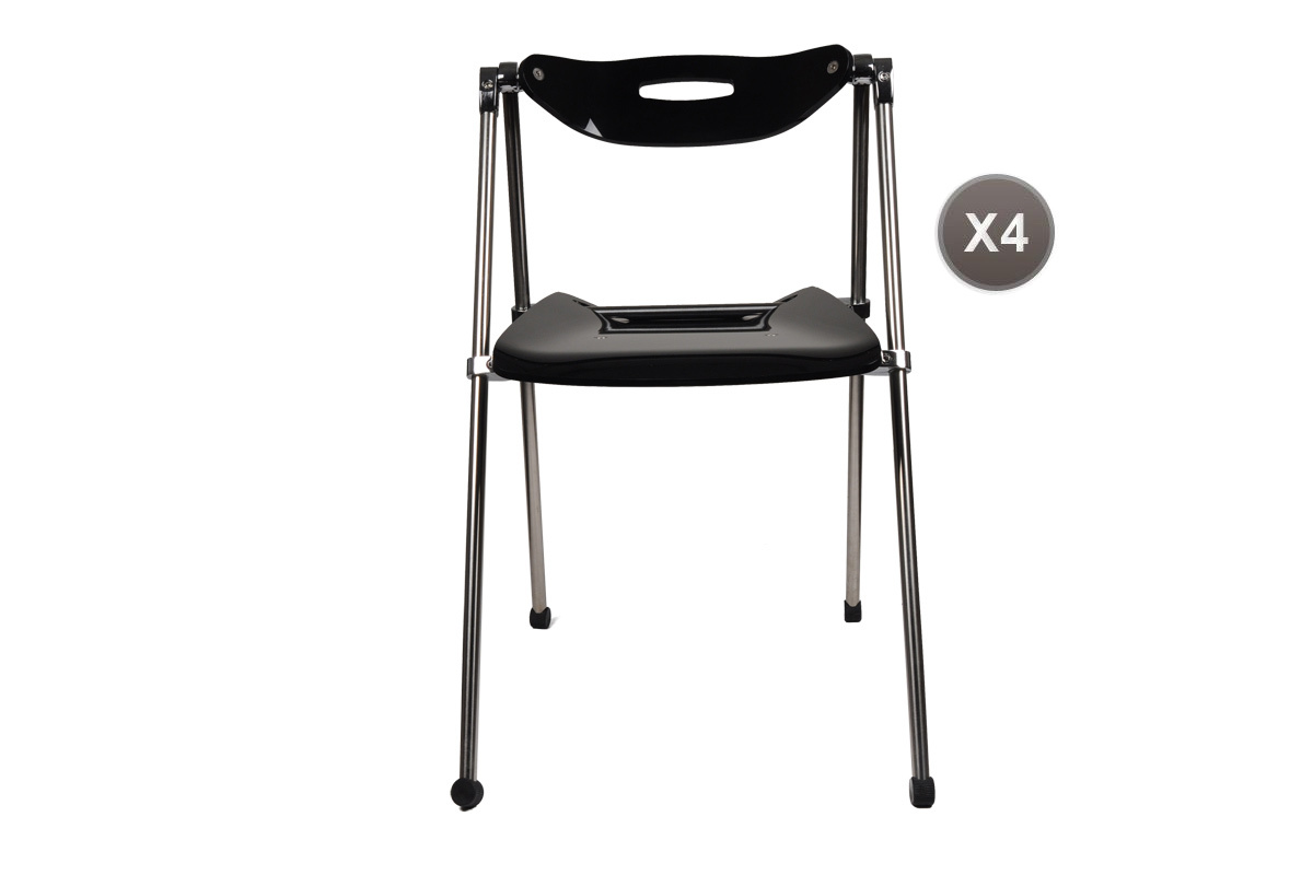 Chaise plexiglas pliante moderne noir JULIE (lot de 4)