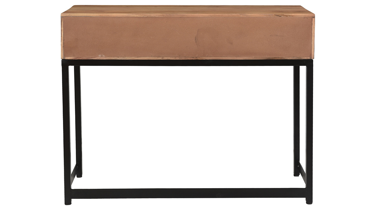 Console avec rangement 2 tiroirs  motifs chevrons en bois massif et mtal noir L100 cm STICK