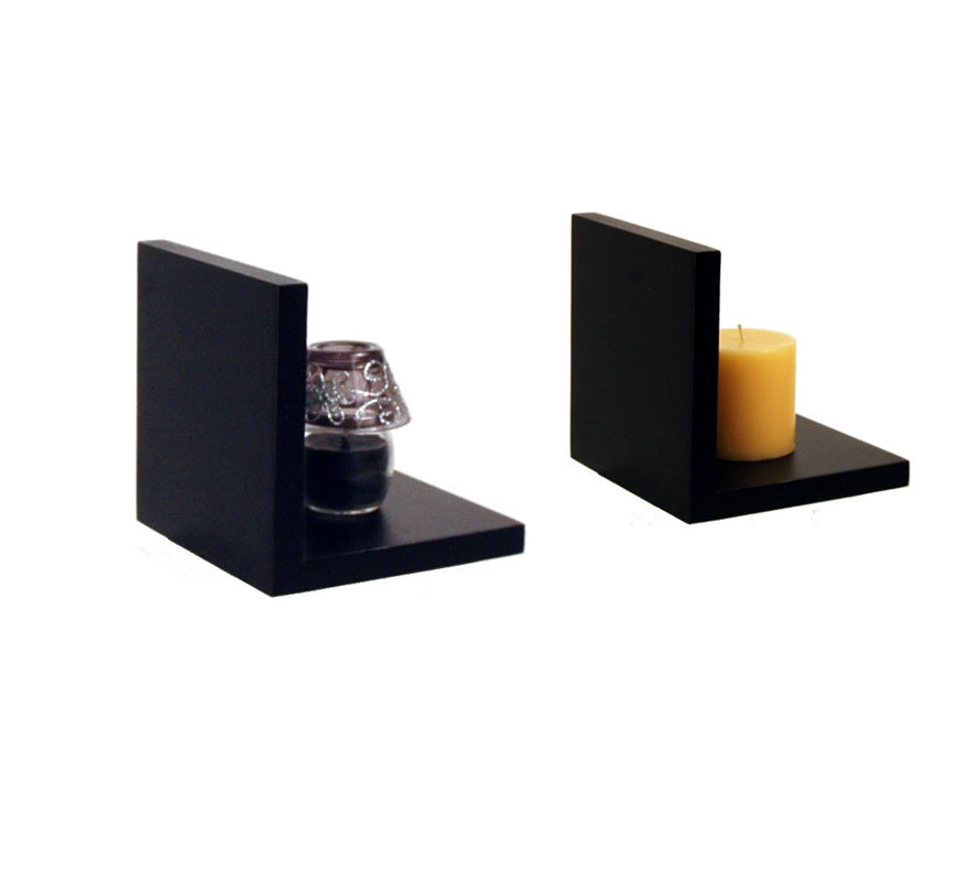 Etag&egrave;re murale noire en bois Cascade L (lot de 2)
