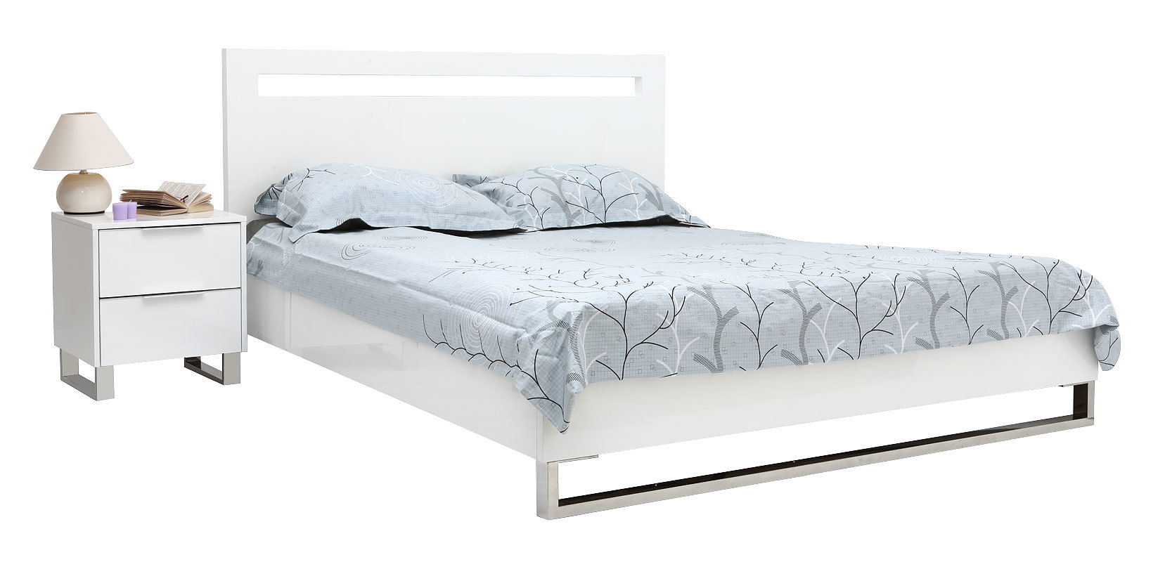 Lit design laqu&eacute; blanc 2 personnes 160x200 HALIFAX