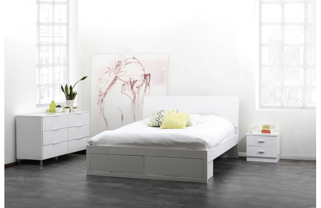Lit design laqu&eacute; blanc 2 personnes 160x200 NOHA