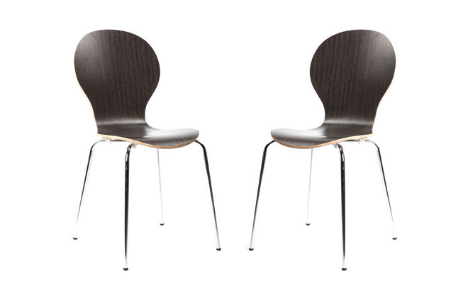 Lot de 2 chaises design empilables bois marron fonc&eacute; NEW ABIGAIL