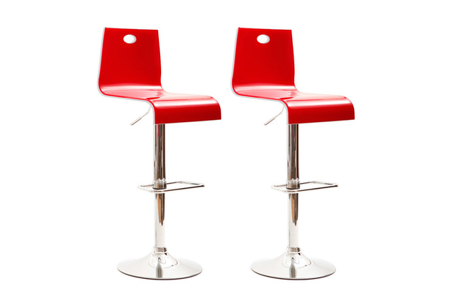 Lot de 2 tabourets bicolores rouges et blancs SATURNE carr&eacute; 