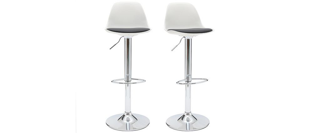 Lot de 2 tabourets de bar design blancs et noirs STEEVY