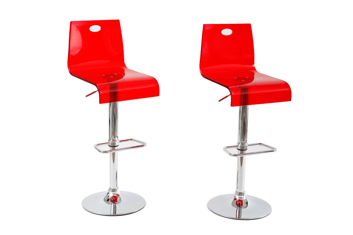 Lot de 2 tabourets rouges transparents SATURNE carr&eacute; 