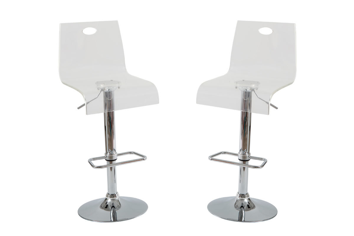 Lot de 2 tabourets transparents SATURNE carr&eacute; 