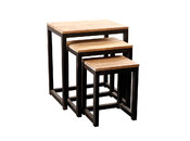 Lot de 3 tables gigognes industrielles m&eacute;tal et bois FACTORY