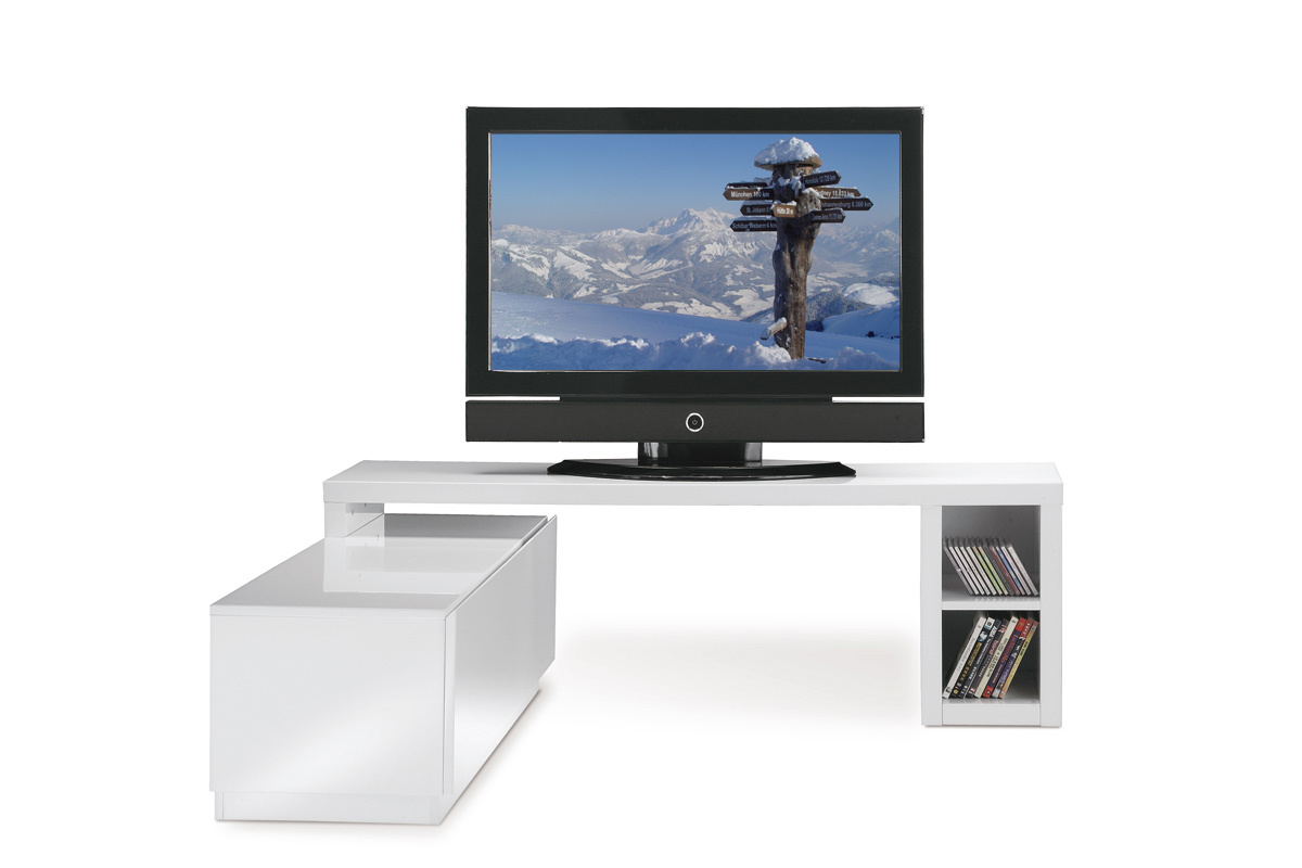 Meuble TV design laqu&eacute; blanc amovible TROYE