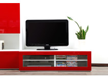 Meuble TV design lumineux 1.25 m blanc et rouge laqu&eacute; SYMBIOSIS