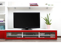 Meuble TV design lumineux 1.89 m blanc et rouge laqu&eacute; SYMBIOSIS