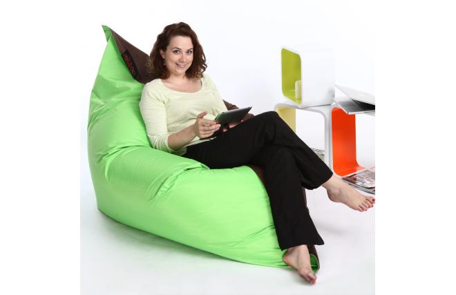 Pouf g&eacute;ant design polyester bicolore marron et vert anis BIG MILIBAG 