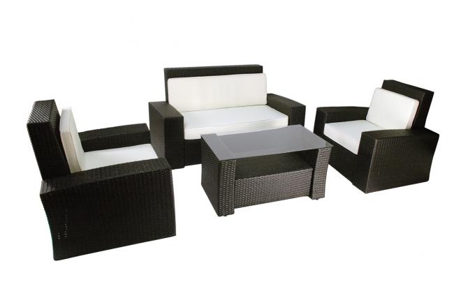 Salon de jardin BORA BORA - 2 fauteuils, 1 canap&eacute; 2 places & 1 table basse - Coloris Noir