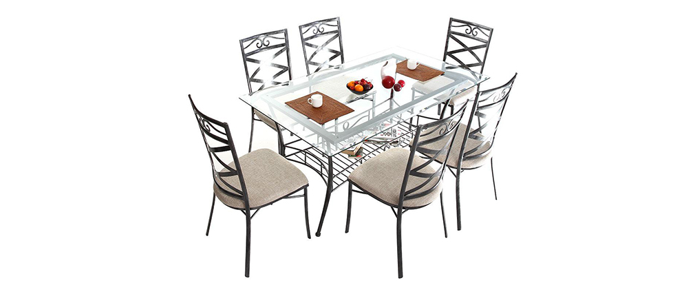 Table &agrave; manger baroque verre et noire VENEZIA