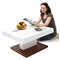 Table basse design laqu&eacute;e blanc et bois plateau ouvrant FUTURA