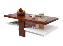 Table basse design laqu&eacute;e blanche et bois WILLOW