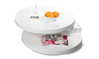 Table basse design laqu&eacute;e blanche plateaux pivotants GLOSSY