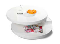 Table basse design laqu&eacute;e blanche plateaux pivotants GLOSSY
