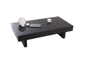 Table basse design laqu&eacute;e noire plateaux ouvrants GISSY