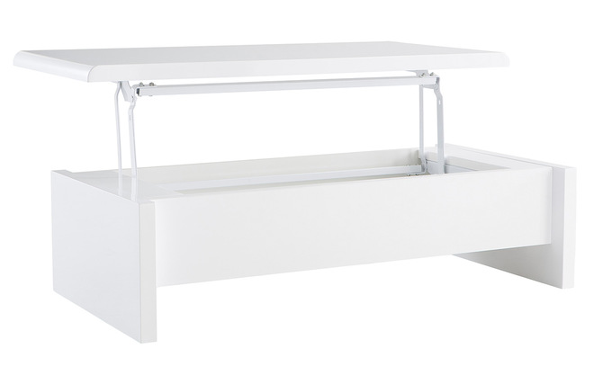 Table basse design r&eacute;glable blanche avec rangement LOLA