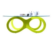 Table basse design verre vert anis BUTTERFLY