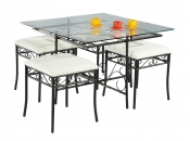 Table basse et 4 tabourets acier et verre tremp&eacute; VENISE