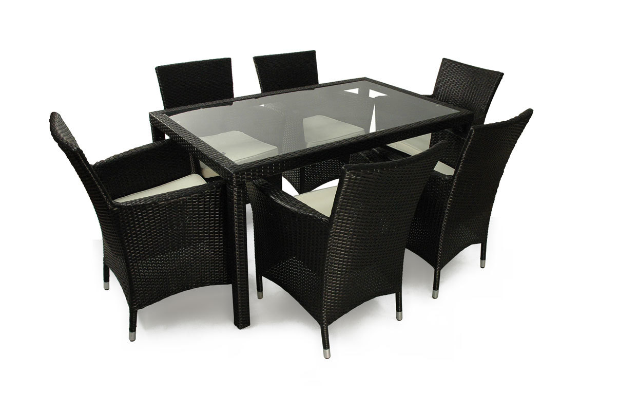 Table et chaises de jardin en r&eacute;sine tress&eacute;e noir Anguilla