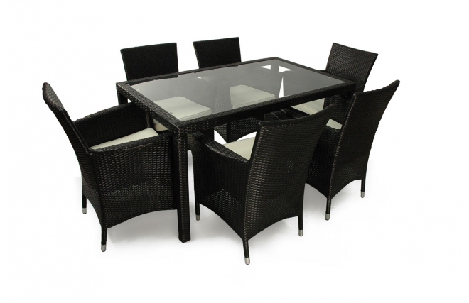 Table et chaises de jardin en r&eacute;sine tress&eacute;e noir Anguilla