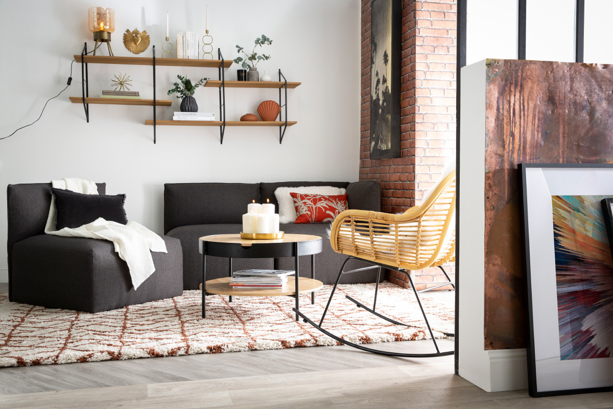 Angle de canap� design tissu gris fonc� MODULO