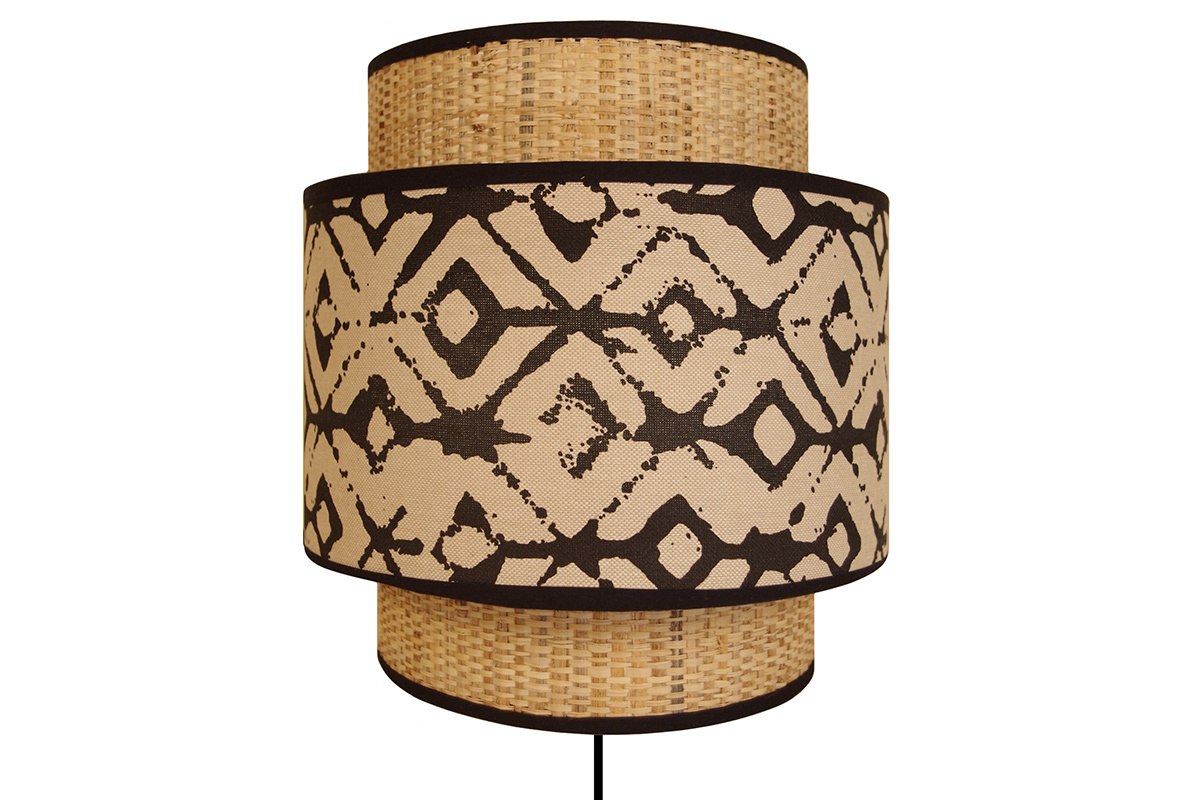 Applique murale bi-matire en jute naturel et tissu imprim noir et beige H26 cm ZAZA