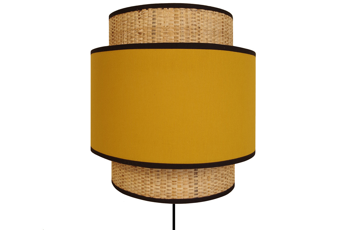 Applique murale bi-matire en jute naturel et tissu jaune moutarde H26 cm CHILL