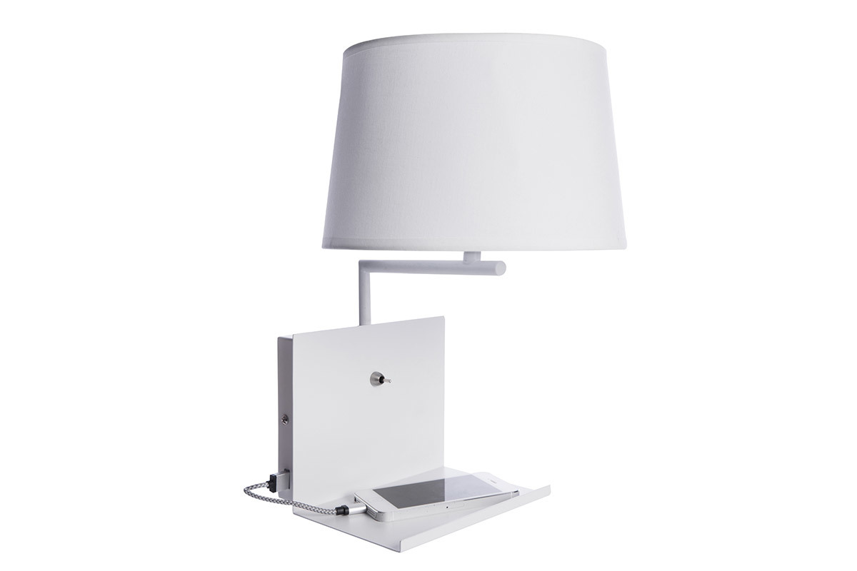 Applique murale design prise USB m�tal blanc PLUG