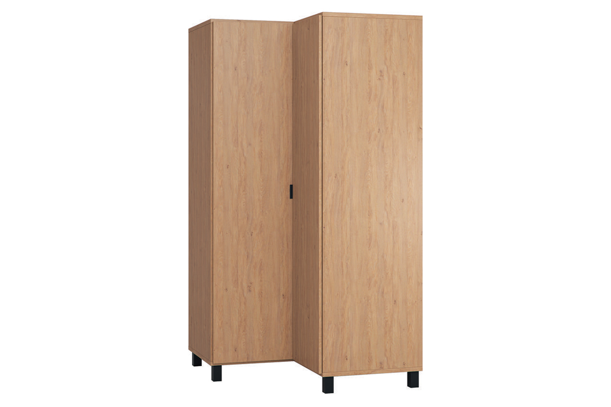 Armoire d'angle avec penderie et tagres finition bois clair et mtal noir L102 cm ORKIS