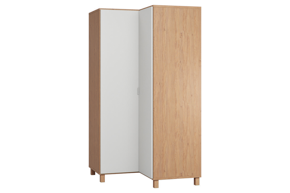 Armoire d'angle avec penderie et tagres finition bois et blanc mat L 102 cm ORKIS