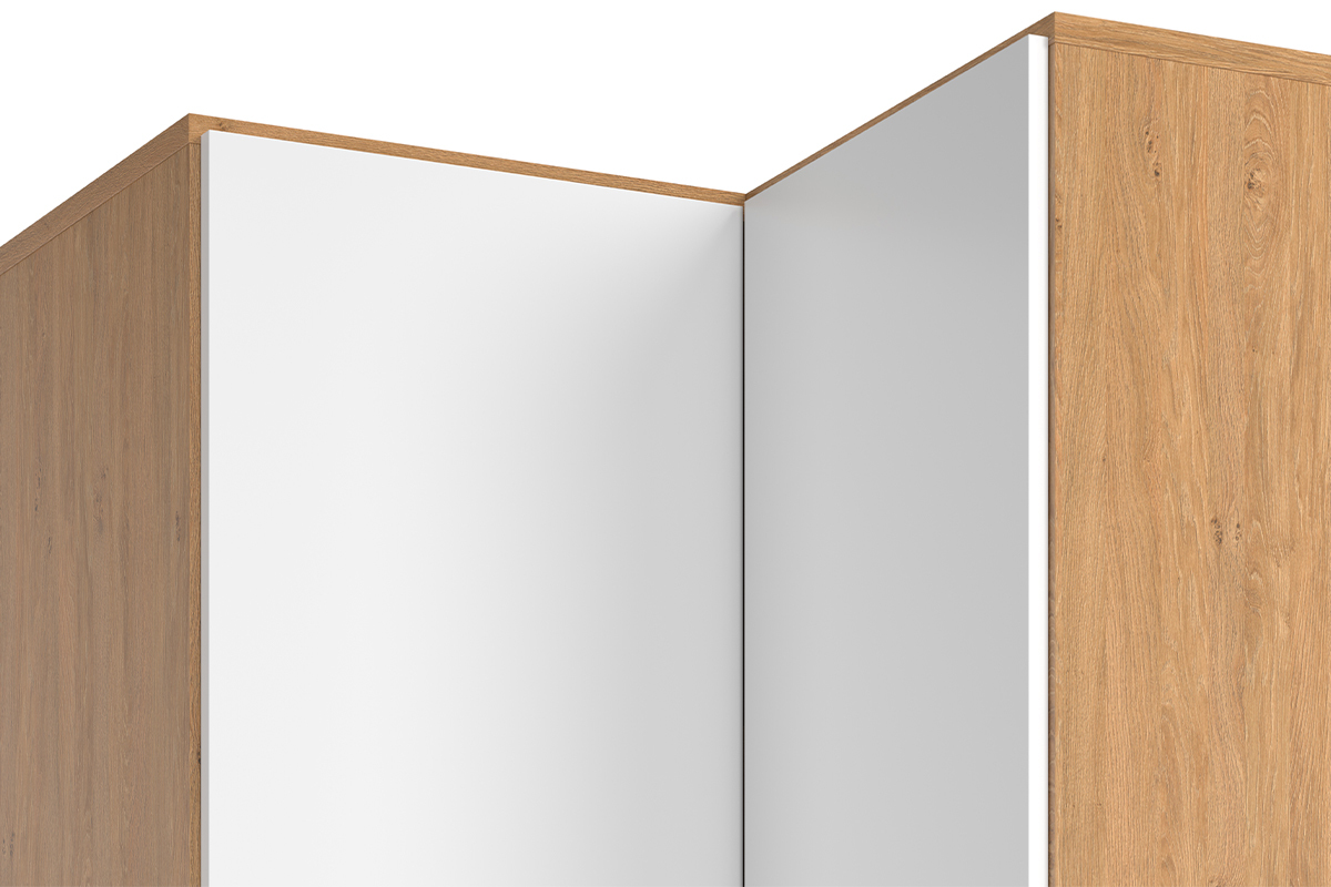 Armoire d'angle avec penderie et tagres finition bois et blanc mat L 102 cm ORKIS