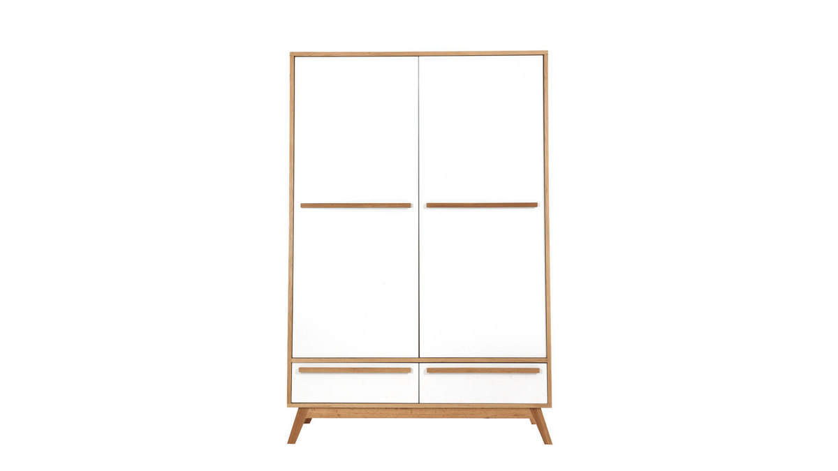 Armoire design avec penderie finition bois clair et blanc mat L120 cm HELIA