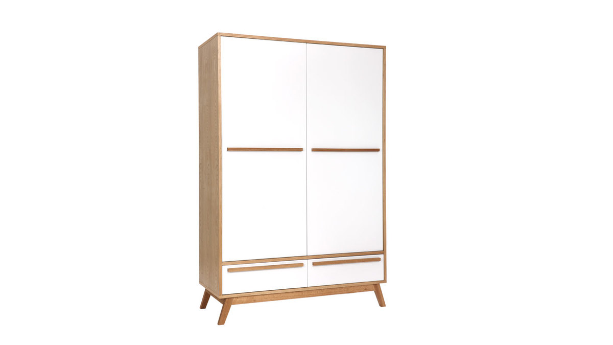 Armoire design avec penderie finition bois clair et blanc mat L120 cm HELIA