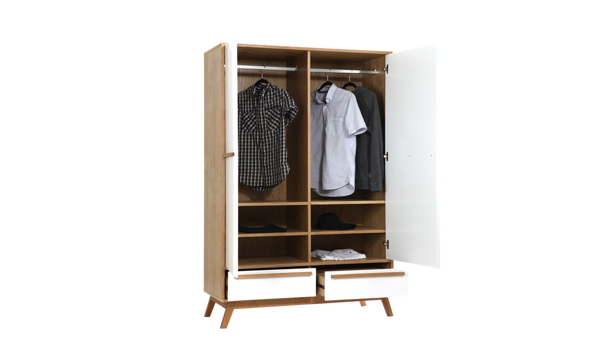 Armoire design avec penderie finition bois clair et blanc mat L120 cm HELIA