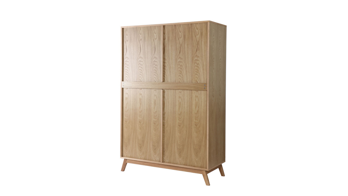 Armoire design avec penderie finition bois clair et blanc mat L120 cm HELIA