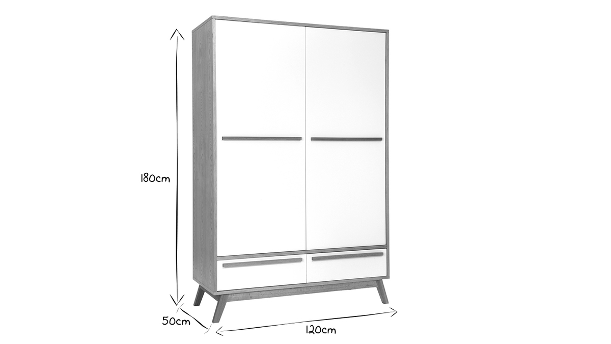 Armoire design avec penderie finition bois clair et blanc mat L120 cm HELIA