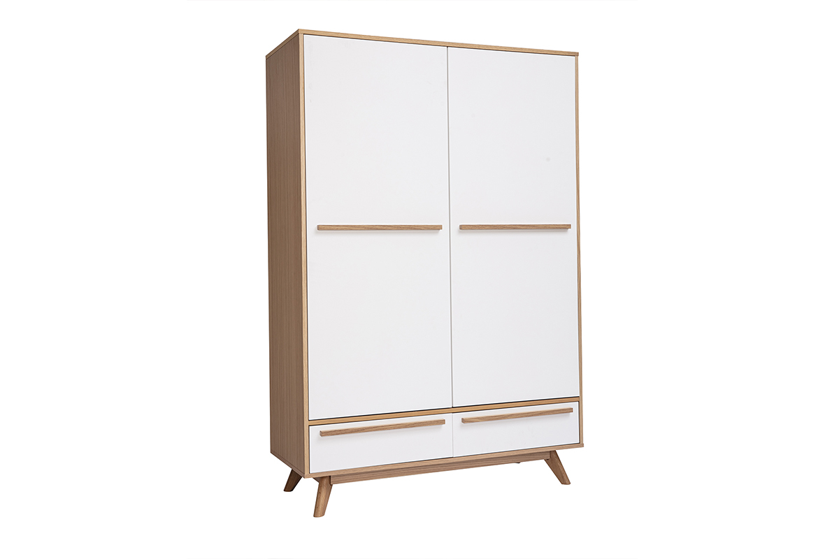 Armoire design avec penderie finition bois clair et blanc mat L120 cm HELIA