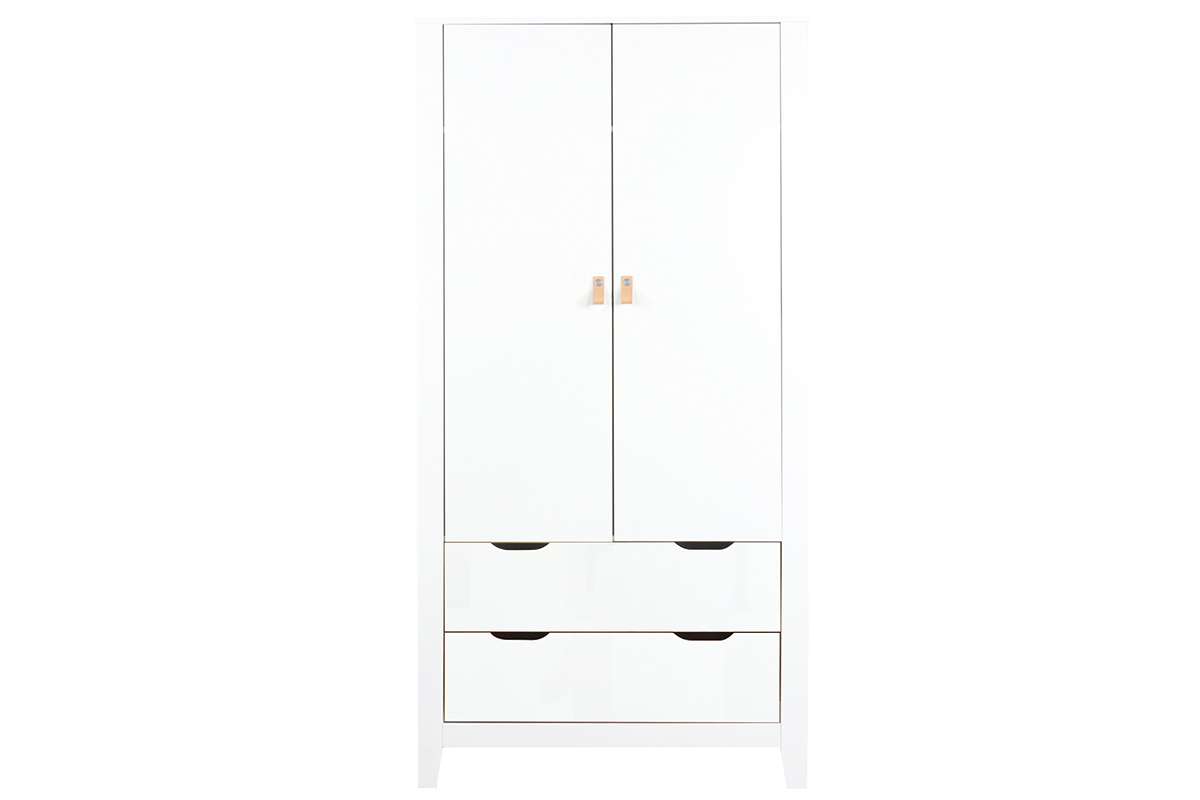 Armoire enfant scandinave avec penderie et tiroirs blancs MOLENE